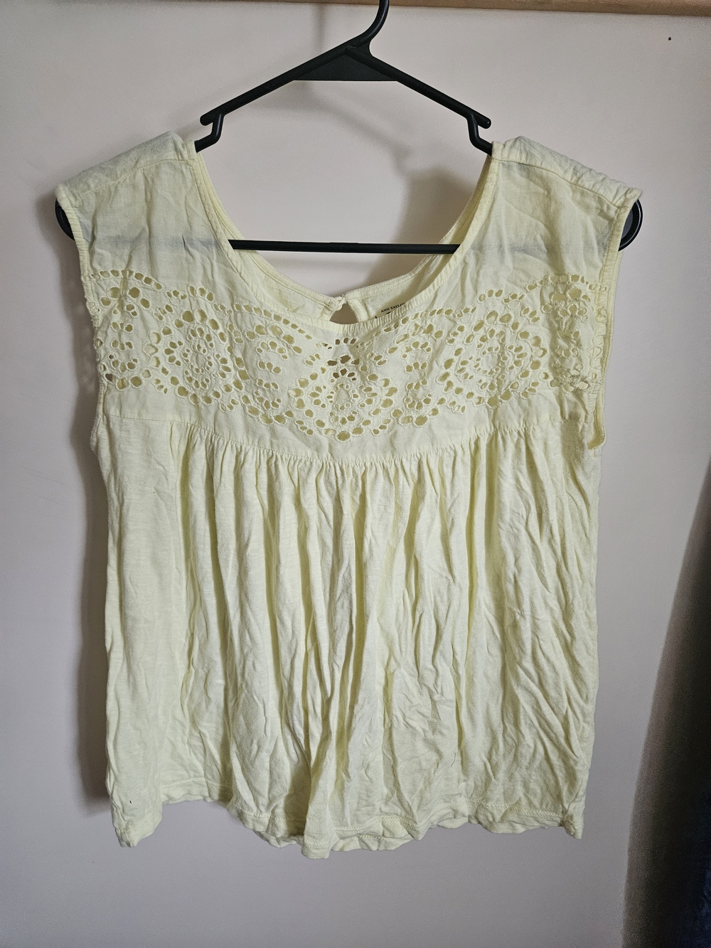 LOFT Pale Yellow Eyelet Yoke Sleeveless Tunic